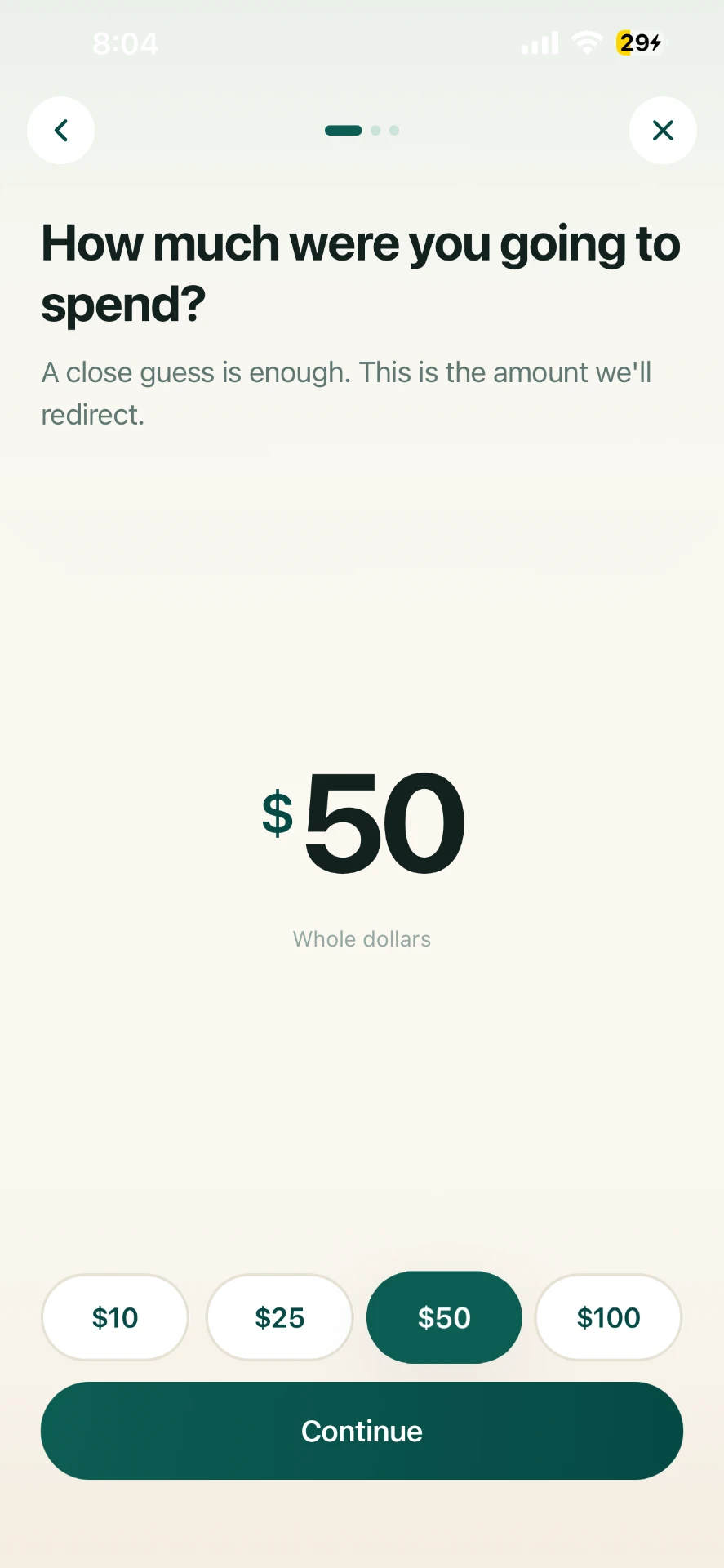 HandTap amount screen asking how much you were going to spend