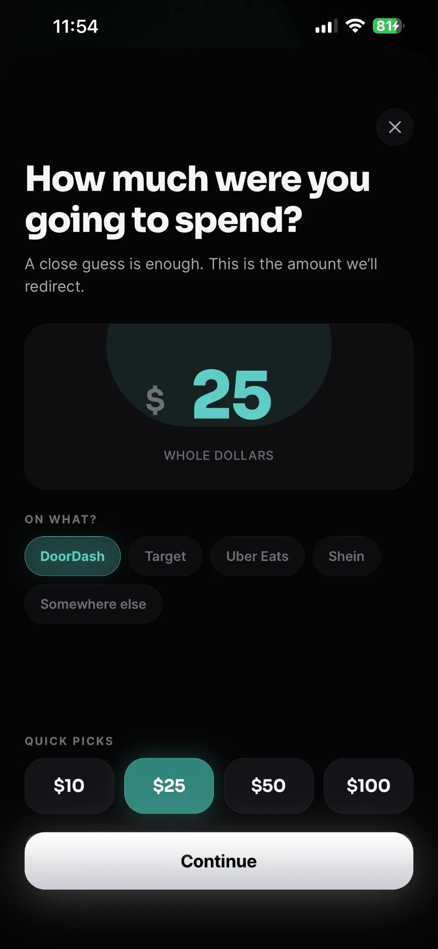 HandTap amount screen asking how much you were going to spend