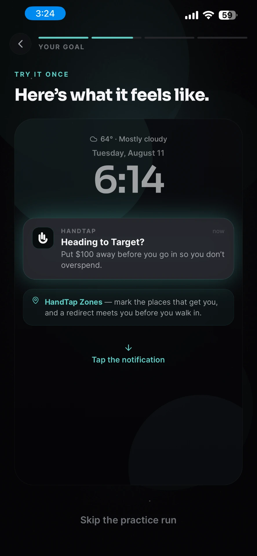 HandTap Zones lock screen: Heading to Target? Put $100 away before you go in.